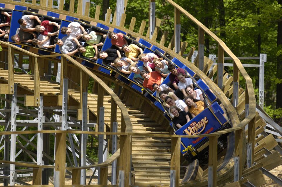 The Voyage is a wooden roller coaster at Holiday World & Splashin' Safari in Santa Claus, Ind.