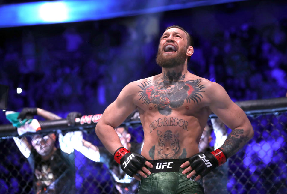 LAS VEGAS, NEVADA - JANUARY 18:  Conor McGregor waits for the start of his welterweight bout against Donald Cerrone during UFC246 at T-Mobile Arena on January 18, 2020 in Las Vegas, Nevada.  (Photo by Steve Marcus/Getty Images)