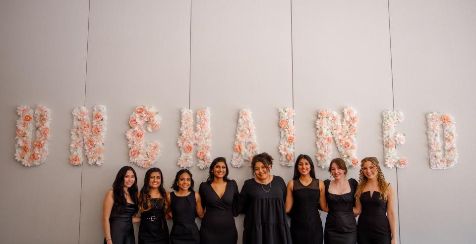 Unchained OSU's executive board from 2021-2022 (left to right): Tammy Guo, Tanisha Dhankhar, Shruti Satish, Shiva Induri, Hannah Mayle, Shrishti Shrivastava, Becca Berger, and Lauren Myers.