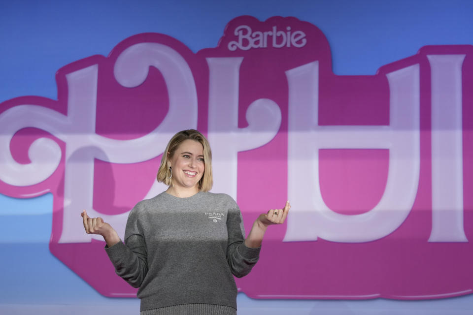 Director Greta Gerwig poses for the media prior to a news conference of the movie "Barbie." in Seoul, South Korea, Monday, July 3, 2023. The film is to be released in the country on July 19. (AP Photo/Lee Jin-man)