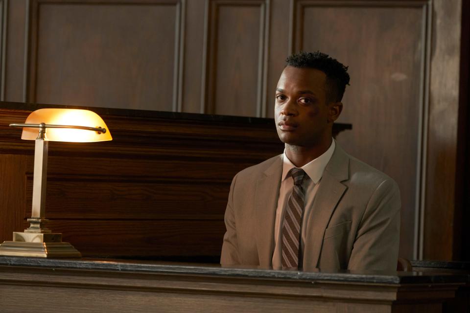 Kevin (J. Harrison Ghee), who moonlights as a drag queen, appears in court in Tuesday's episode.