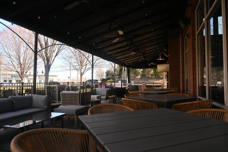 The Club House at 16715 Orchard Stone Run in Charlotte has a large, covered patio.