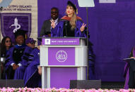 <p>Taylor Swift gives the commencement address to NYU grads on May 18 at Yankee Stadium in The Bronx, New York. </p>