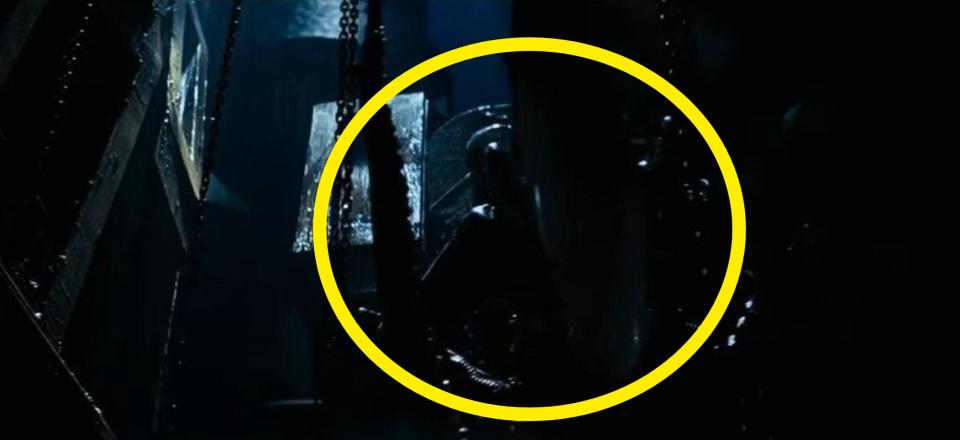 The Xenomorph hanging from the ceiling of the Nostromo in "Alien: The Director's Cut"