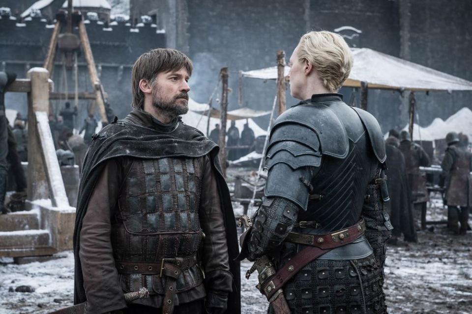 Nikolaj Coster-Waldau as Jaime Lannister and Gwendoline Christie as Brienne of Tarth | Helen Sloan/HBO