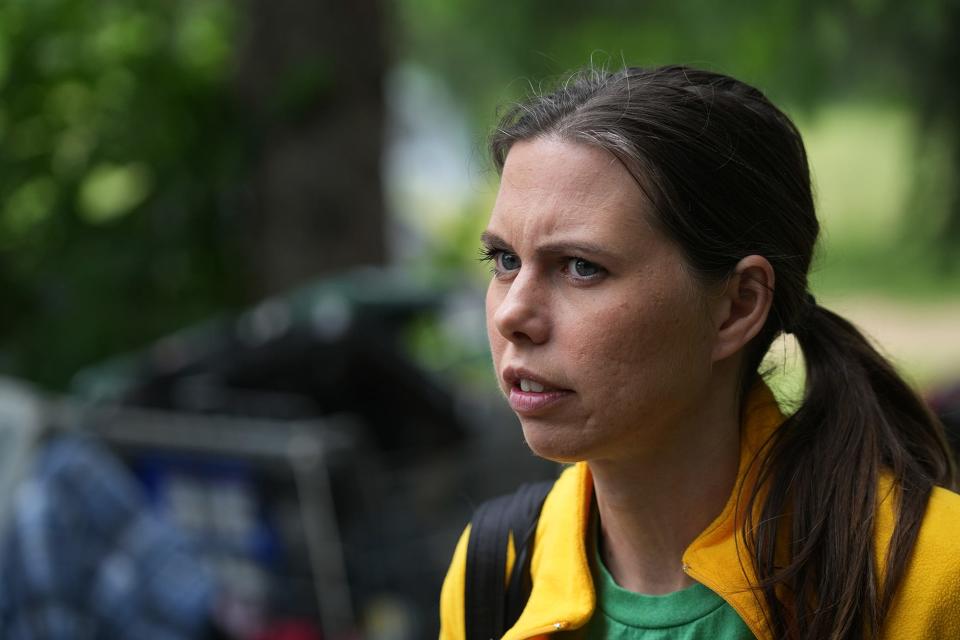 Emily Myers, whose group Heer to Serve advocates for the homeless, on Monday at a homeless camp near the now closed Heer Park at 125 W. Williams Road on Columbus' Far South Side.