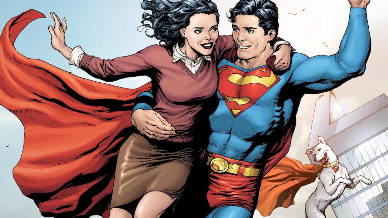  DC Comics artwork of Superman flying with Lois Lane 