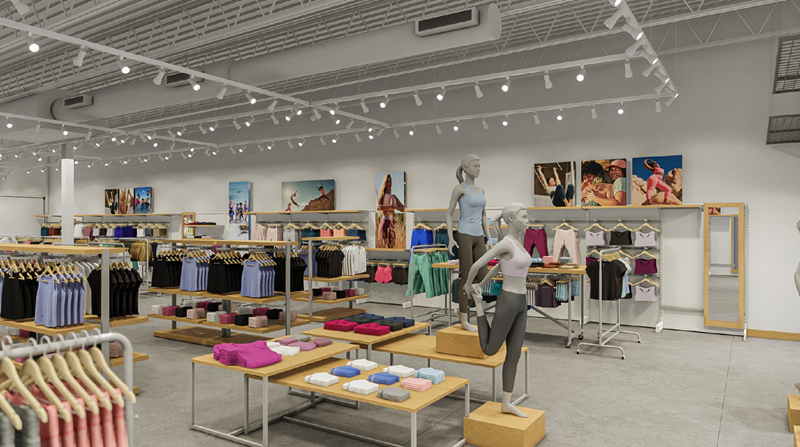 A rendering of the interior of the new Athleta outlet store in Chicago. - Credit: Gap Inc.