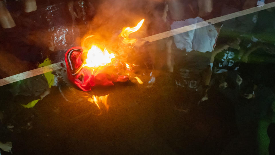 Lebron James jerseys, pictured here being burned during a rally in Hong Kong.