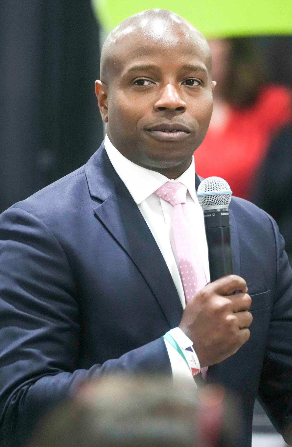 Milwaukee Mayor Cavalier Johnson speaks during the Convention Partner Fair hosted by the MKE 2024 Host Committee, Republican National Committee and VISIT Milwaukee. Wednesday, Aug. 23, 2023, at Baird Center in Milwaukee.