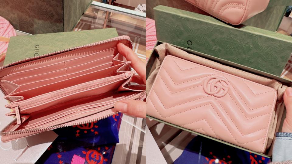 火象星座推薦開運錢包款式：GUCCI GG MARMONT淺粉色長夾，NT$27,700。圖片來源：編輯拍攝