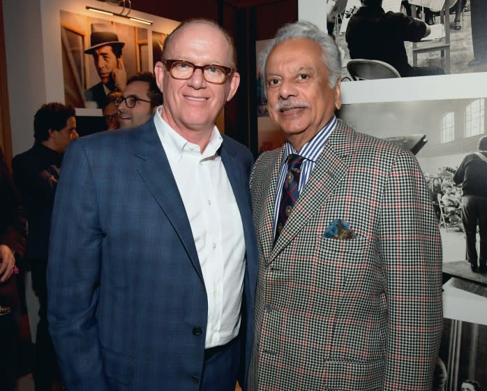 LOS ANGELES, CA - NOVEMBER 15: Capitol Music Group Chairman and CEO Steve Barnett (L) and I.M.I. Incorporated Chairman and CEO Bhaskar Menon attend Hollywood Gala celebrating Capitol Records 75th Anniversary on November 15, 2016 in Los Angeles, California. (Photo by Lester Cohen/WireImage)