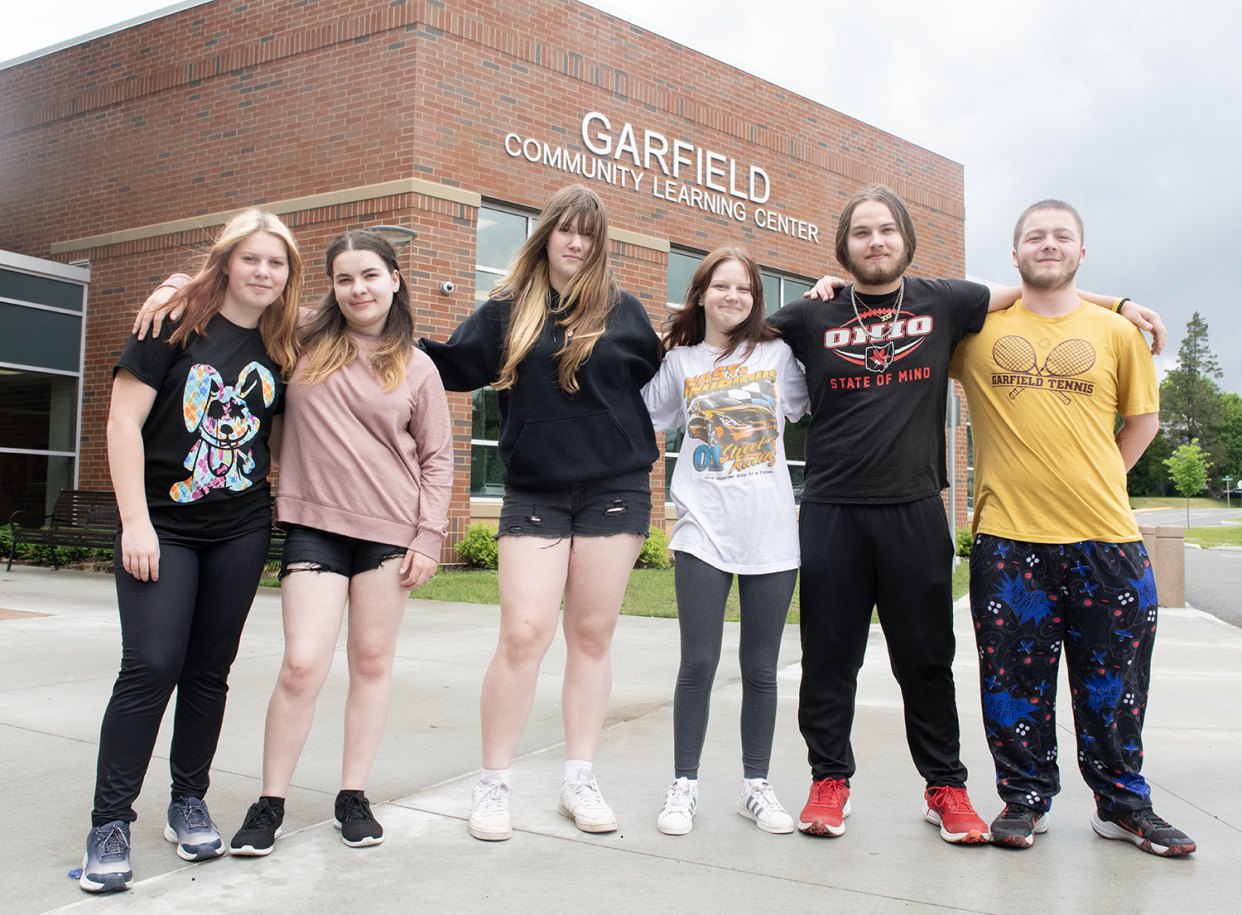 Garfield Community Learning Center students, from left, Zoie Neibarger, 16; Alliaha Shaffer, 17; Ciera Hart, 15; Alyssa Feathers, 16; Elijah Fleming, 17; William Greathouse, 16, are planning to participate in a student walkout Monday protesting the district's planned budget cuts, which include laying off teachers.