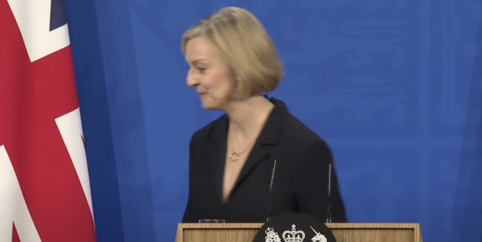 Truss makes a hasty exit after her eight minute press conference on Friday. 