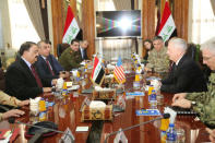 U.S. Defense Secretary Jim Mattis and Iraq's Defence Minister Erfan al-Hiyali meet at the Ministry of Defense in Baghdad, Iraq February 20, 2017. REUTERS/Stringer