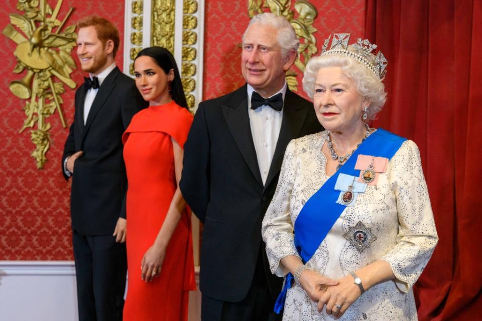 The Royal Family’s figures, standing alongside the Queen, have also been given a black tie makeover to mark the historic jubilee (Madame Tussauds London)