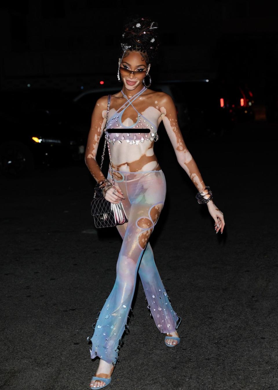 Winnie Harlow attends her birthday party in Los Angeles, California, on July 24, 2023.