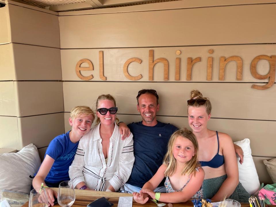 James Clarke, 42, with wife, Lottie Clarke, 45, and their kids Martha, 14, Ollie, 12, and Matilda, six, in Ibiza last year (Collect/PA Real Life)