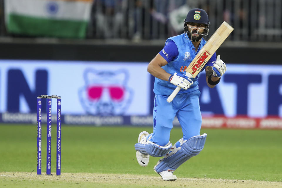 India's Virat Kohli bats during the T20 World Cup cricket match between the India and South Africa in Perth, Australia, Sunday, Oct. 30, 2022. (AP Photo/Gary Day)