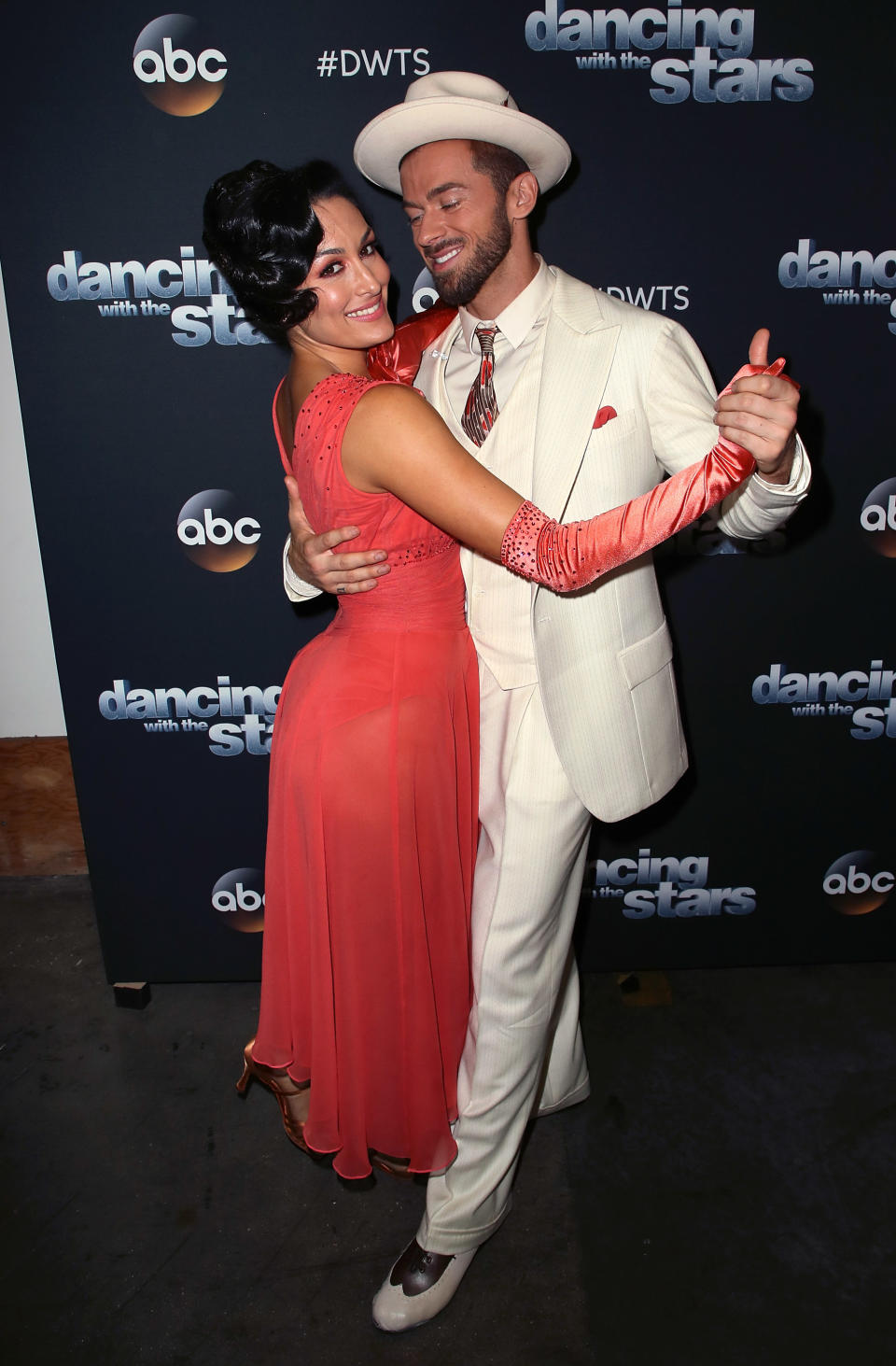 Professional wrestler Nikki Bella (L) and dancer Artem Chigvintsev pose at "Dancing with the Stars" season 25 at CBS Televison City on October 23, 2017 in Los Angeles, California.  (Photo by David Livingston/Getty Images)