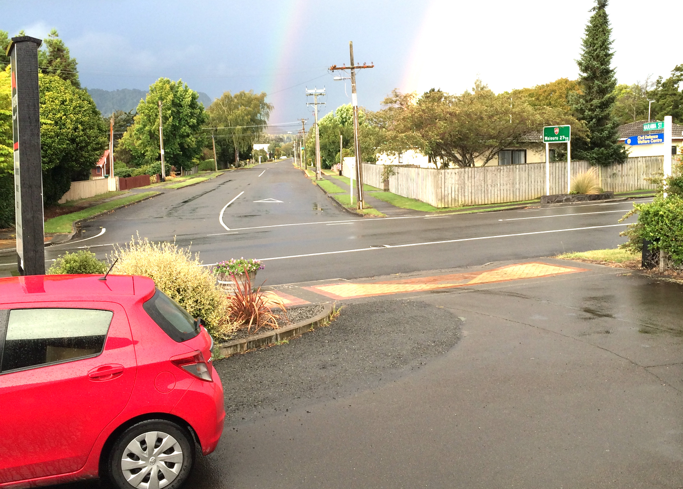 View of our $1 relocation car from the motel we got for free out of our AirBNB home rental back in NZ. Photo: Supplied