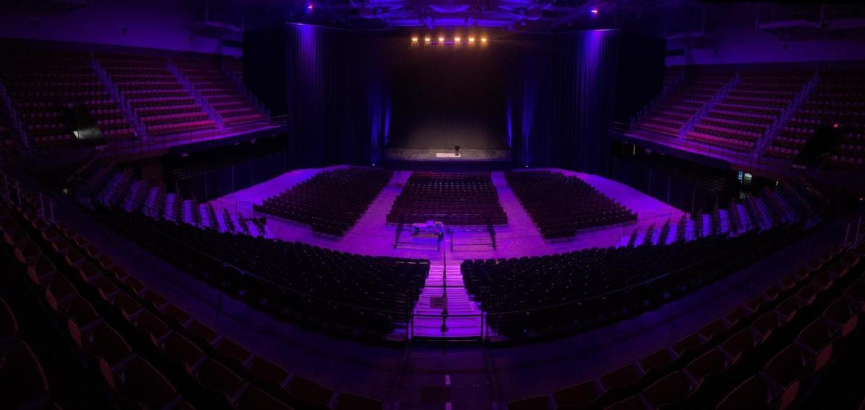 The new "auditorium" set up in the ExploreAsheville.com Arena. With 2,500 seat capacity, the arena space is being used to compensate for HVAC failures in Thomas Wolfe Auditorium.