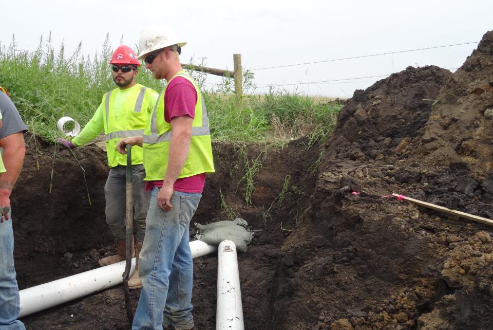 Peggy Hoogestraat said that drain tiles in her farm field west of Hartford were damaged during construction of the Dakota Access Pipeline, and that she hired her own construction workers to oversee the repairs done by workers with DAPL. Photo: