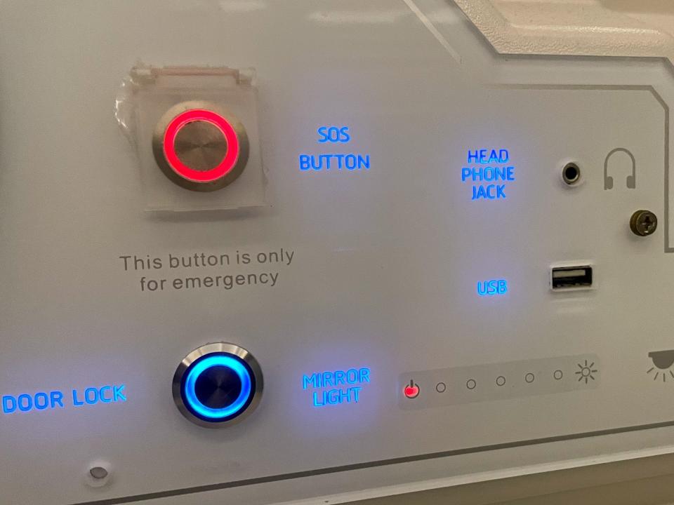 A view of the buttons on the capsule's control panel.