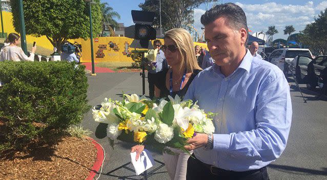 Dreamworld CEO laid a wreath outside the theme park late last week. Source: 7 News.