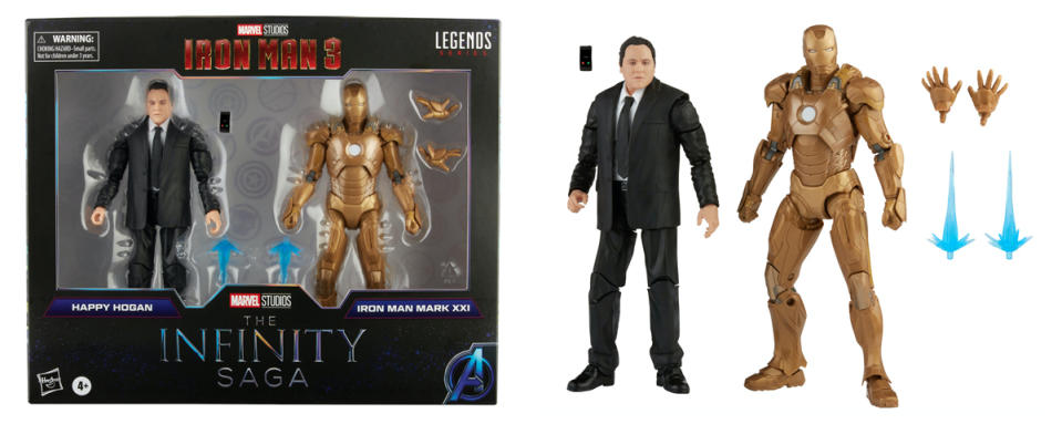 Happy Hogan and Tony Stark 6" figures, in package and outside of it with accessories.