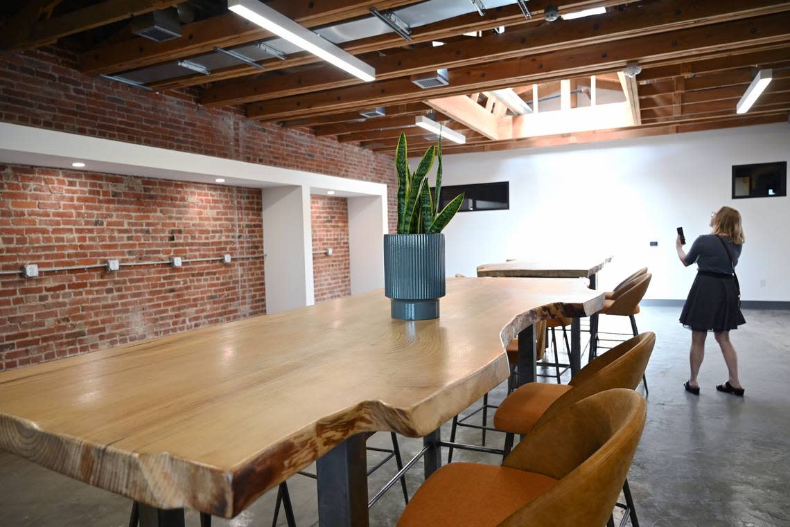 A workspace is seen on the second floor of the Sun Stereo Warehouse on Fulton Street, Thursday, Aug. 18, 2022 in downtown Fresno.