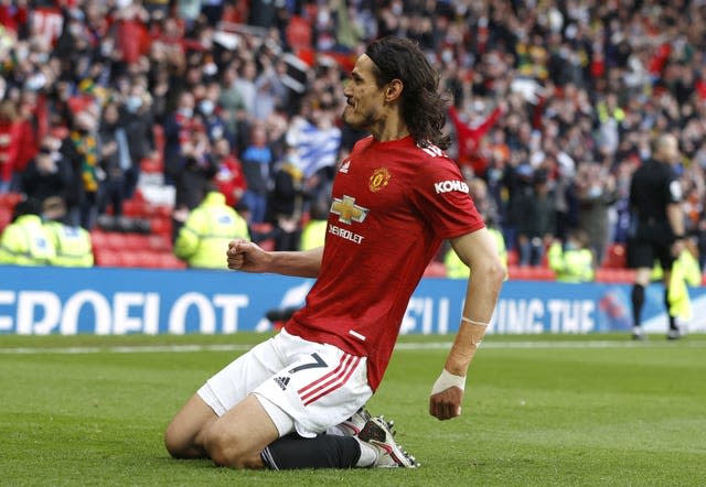 Manchester United’s Edinson Cavani celebrates a goal