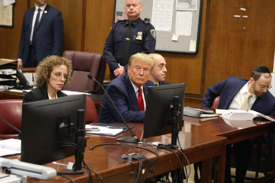 Former President Donald Trump attends a pretrial hearing in a New York courtroom on Thursday, Feb. 15, 2024. / Credit: Jefferson Siegel/The New York Times/Bloomberg via Getty Images