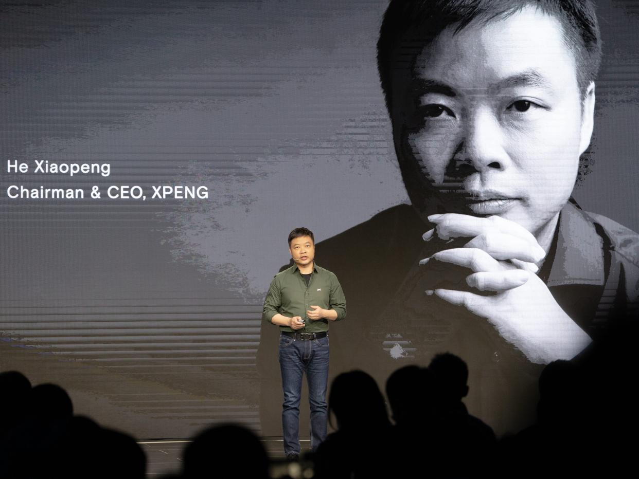 He Xiaopeng, Chairman and CEO of Chinese electric vehicle maker Xpeng, speaks during a press briefing to present next-gen technology architecture SEPA2.0 on April 16, 2023 in Shanghai, China.