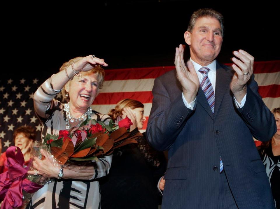 U.S. Sen. Joe Manchin, D-W.Va., and his wife Gayle thank supporters at his campaign celebration in Fairmont, W.Va., Nov. 6, 2012. Manchin defeated Republican challenger John Raese.