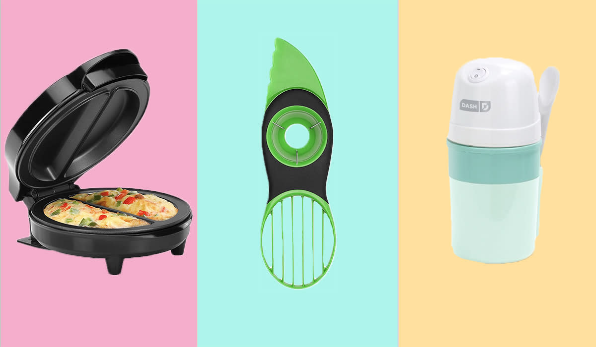 Left to right: Omelet maker, avocado pitter, ice cream maker