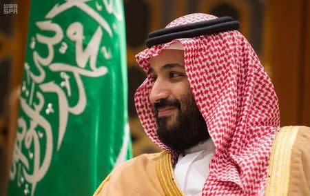 Saudi Crown Prince Mohammed bin Salman looks on as he meets with French President Emmanuel Macron in Riyadh, Saudi Arabia, November 9, 2017. Picture taken November 9, 2017. Saudi Press Agency/Handout via REUTERS