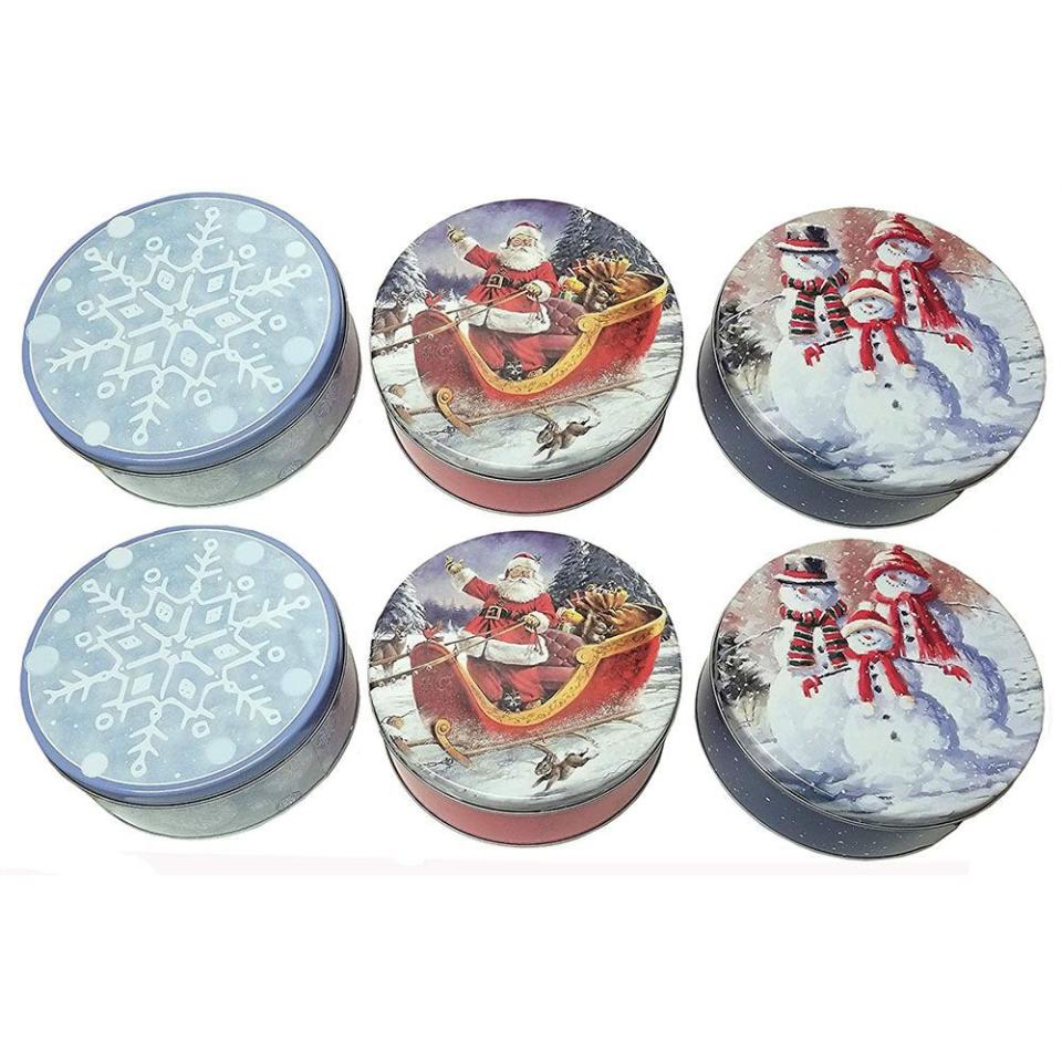 4) Holiday Round 2 Lb. Cookie Tins (6 Pack, 3 Designs)