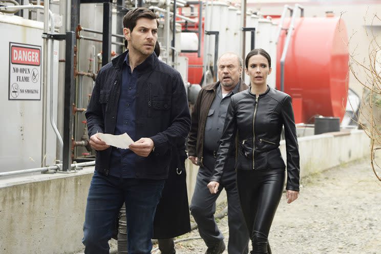 David Giuntoli as Nick Burkhardt, Danny Bruno as Bud, and Bitsie Tulloch as Juliette Silverton (Photo by: Allyson Riggs/NBC)