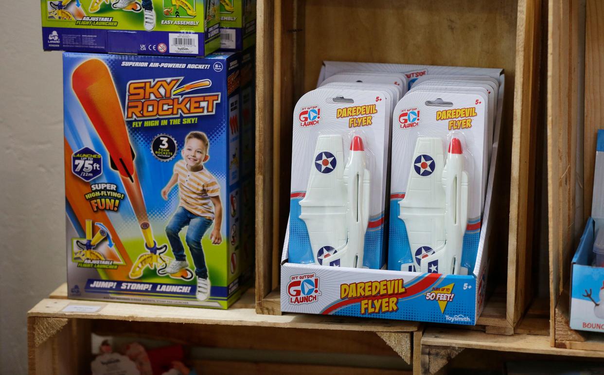 Sugar Twist Trinkets offers a variety of interesting toys like sky rockets and flyable small planes, Wednesday, October 18, 2023, in Sheboygan, Wis.
