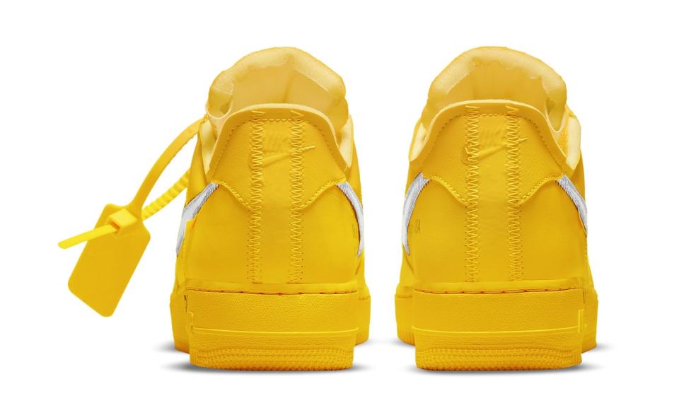 The heel’s view of the Off-White x Nike Air Force 1 Low “Lemonade.” - Credit: Courtesy of Nike