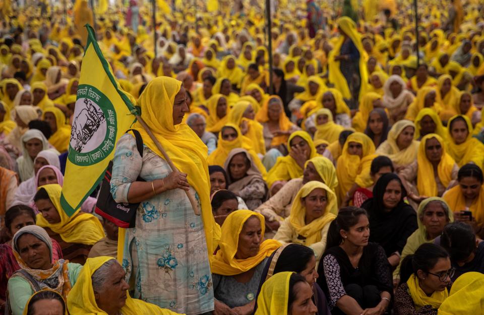 Women farmers in India gather at protest against farm laws on International Women's Day at Bahadurgar near Haryana-Delhi borderREUTERS