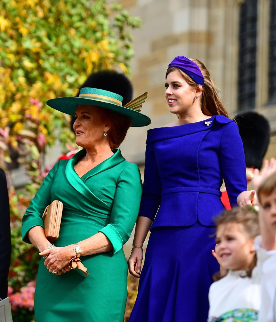 Eugenie's mother, Sarah Ferguson, and her sister Princess Beatrice.