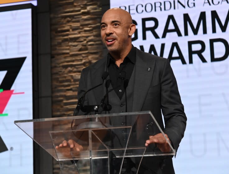 NEW YORK, NEW YORK - NOVEMBER 20: Chair of the Board of Trustees of the Recording Academy Harvey Mason Jr. speaks onstage at the GRAMMY Nominations Press Conference at CBS Studios on November 20, 2019 in New York City. (Photo by Bryan Bedder/Getty Images)