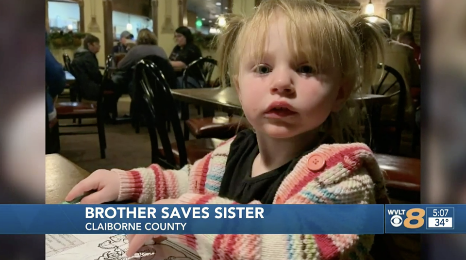 Eli saved his 22-month-old sister, Erin, by climbing through her bedroom window and getting her out of the home. Source: WVLT