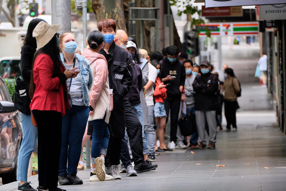 Melbournians line up to be tested for Covid 19 in Melbourne.