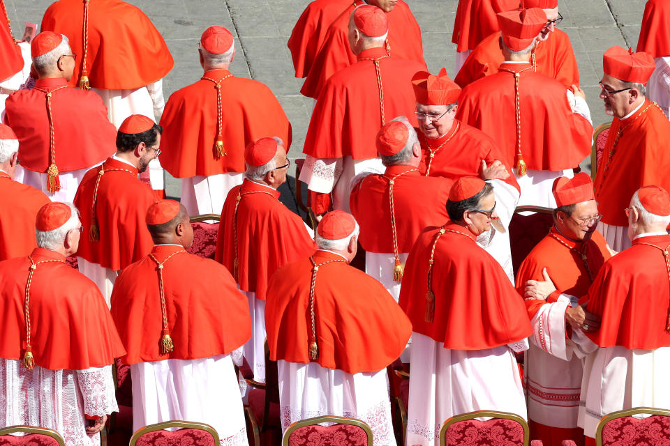 Newly appointed cardinals receive congratulations from cardinals and bishops during the Ordinary Public Consistory for the Creation of new Cardinal. / Credit: Franco Origlia via Getty Images