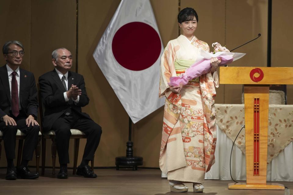 La princesa Kako de Japón asiste a una ceremonia en el Centro Cultural Japonés en Lima, Perú, el viernes 3 de noviembre de 2023. La princesa japonesa está de visita para celebrar el 150 aniversario de las relaciones diplomáticas entre Japón y Perú. (AP Foto/Guadalupe Pardo)