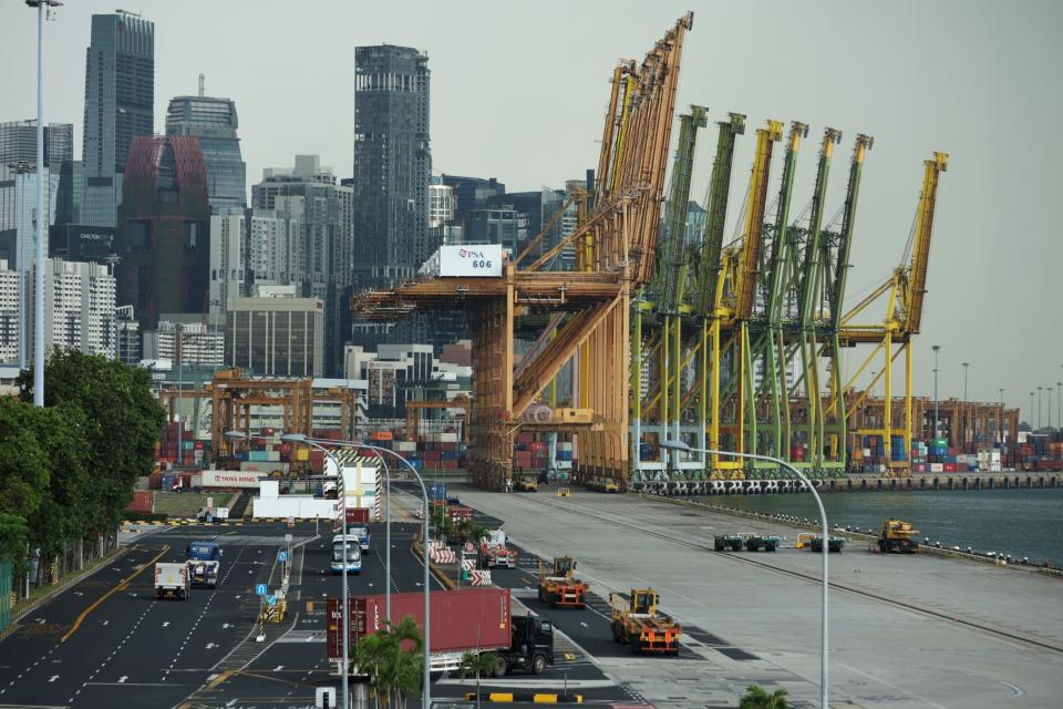 The Brani port terminal in Singapore, on Tuesday, Jan. 3, 2023. Singapore's recovery held up in 2022, with a relatively strong year-end performance shoring up the economy ahead of an expected global slowdown this year.