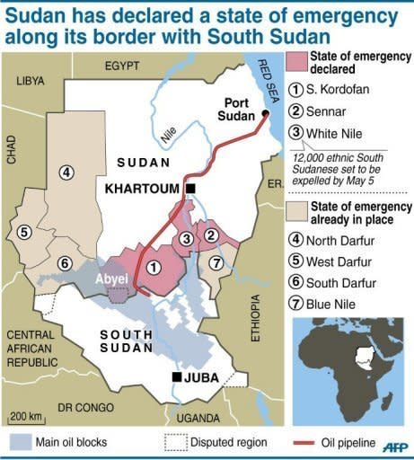 A map of Sudan and South Sudan showing the states and the oil blocks. South Sudan has not stopped hostilities in line with a UN resolution because it continues to "occupy" points along the disputed border and will be expelled by force, Sudanese officials said Friday
